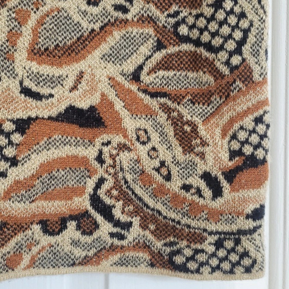 Anthropologie SPARROW Sweater Knit Skirt Abstract Forest Print Navy Tan Mustard - Picture 6 of 10